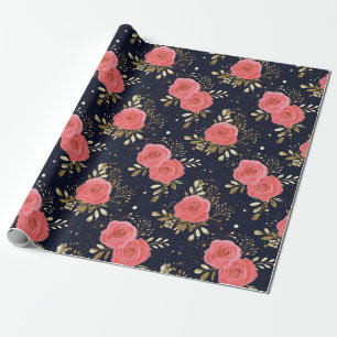 Blommönstret guld, flottan och Rosa Hand plockade  Presentpapper