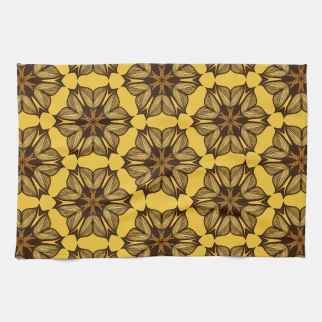Blommönstret gult Abstrakt Kökshandduk (Horisontell)