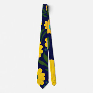 Blommönstret gult Daisy - blå bakgrund Slips