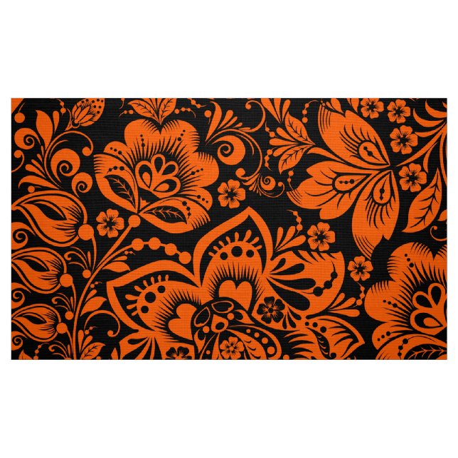 Blommönstret Halloween Orange Black Background Tyg (Fat Quarter)