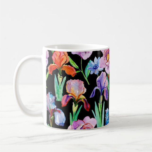 Blommönstret Iris Peony Watercolor Kaffemugg (Vänster)