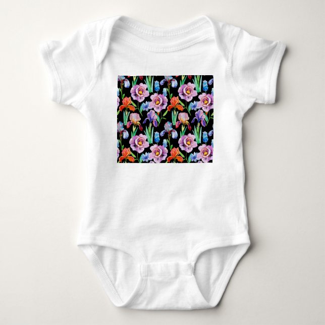 Blommönstret Iris Peony Watercolor T Shirt (Framsida)