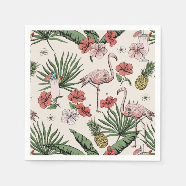 Blommönstret Ivory Tropical Flamingo Pappersservett (Framsidan)