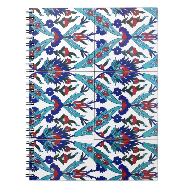 Blommönstret Iznik Turkiska Anteckningsbok Med Spiral (Framsidan)