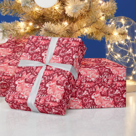 Blommönstret Jul Red Rabbit Bird Woodland Presentpapper