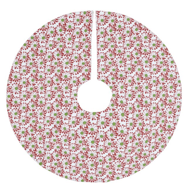 Blommönstret Julrött och Grönt Daisy Julgransmatta Borstad Polyester (Framsidan)