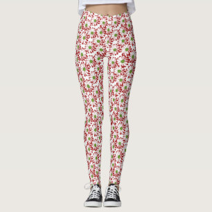 Blommönstret Julrött och Grönt Daisy Leggings