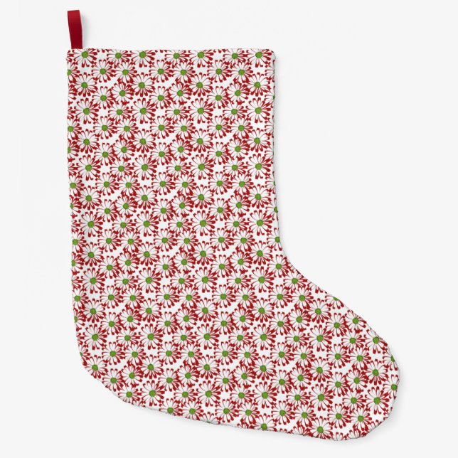Blommönstret Julrött och Grönt Daisy Stor Julstrumpa (Framsidan)