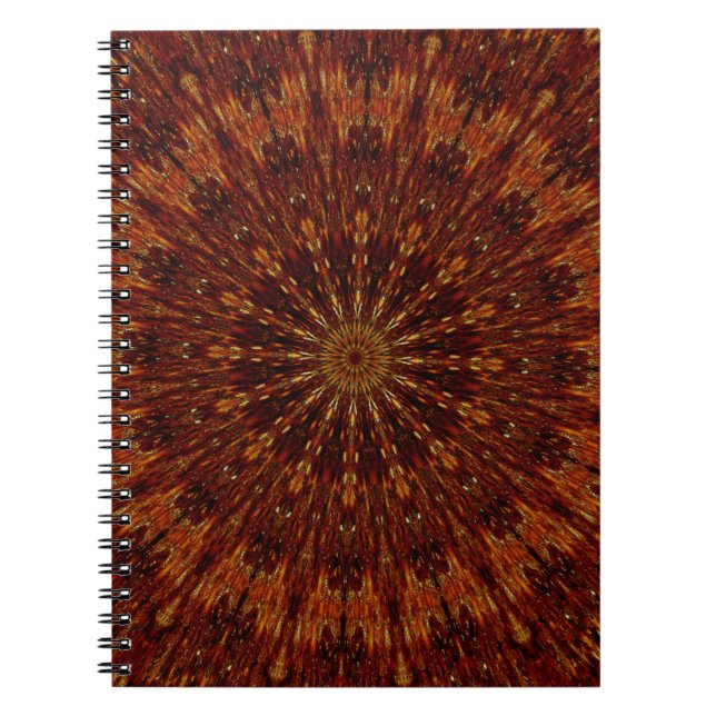 Blommönstret Kaleidoscope Design Mörk Brown Anteckningsbok Med Spiral (Framsidan)