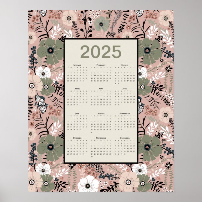 blommönstret Kalender 2025 Poster (Framsidan)