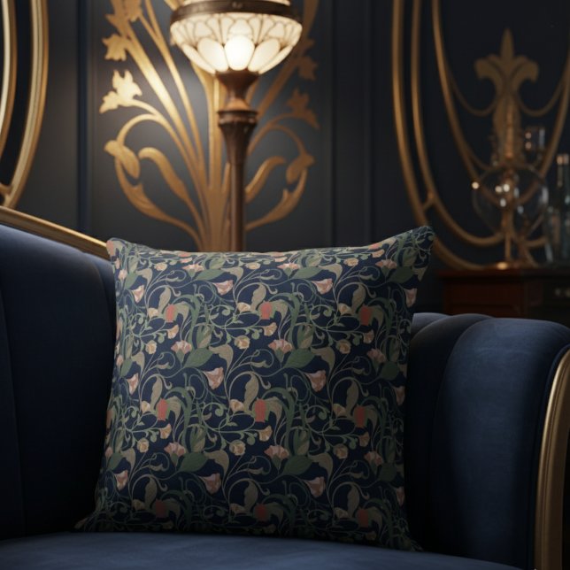 Blommönstret Klassiskt antique Blue Art nouveau Kudde (Skapare uppladdad)