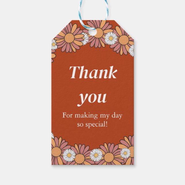 Blommönstret Klistra in Rosa och Orange Presentetikett (Framsidan)