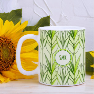 Blommönstret Leafy i Art Deco Elegant Löv Grönt Le Kaffemugg