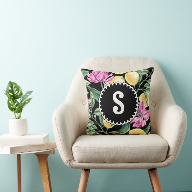 Blommönstret Lemon och Tulips | Citrus Monogram Kudde (Stol)