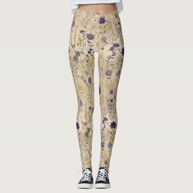 Blommönstret lila wildblomma leggings (Framsida)