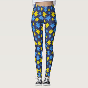 Blommönstret Ljus gult och blått Leggings