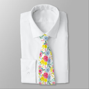 Blommönstret Ljusfärgat vattenfärgat Slips