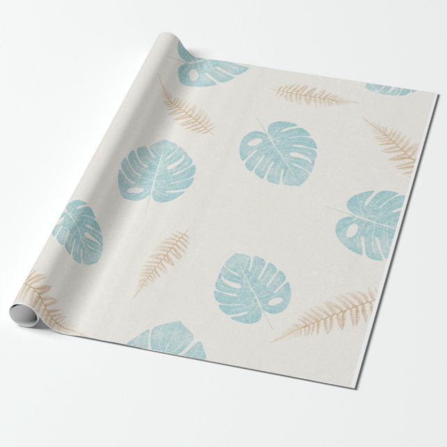 Blommönstret Löv färglöst Presentpapper (Utrullad)