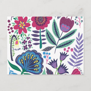 Blommönstret magenta FolkArt Helg Vykort