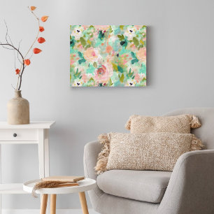 Blommönstret Måla Abstrakt för rosa Grönt Canvastryck