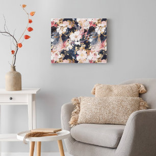 Blommönstret Måla på Abstrakt i rosa Navy Canvastryck