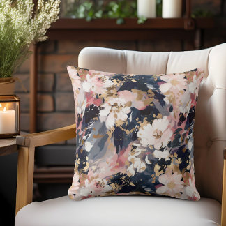 Blommönstret Måla på Abstrakt i rosa Navy Kudde