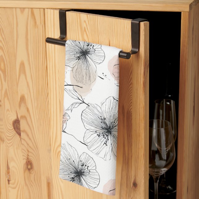 Blommönstret Minimalistisk linjekonst för elegant Kökshandduk (Thirds Fold)