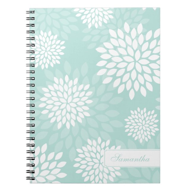 Blommönstret Mint Chrysanthemums Anteckningsbok Med Spiral (Framsidan)