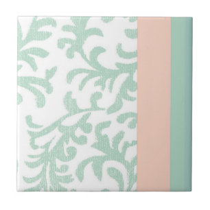 Blommönstret Mint Grönt och Peach Rosa Kakelplatta