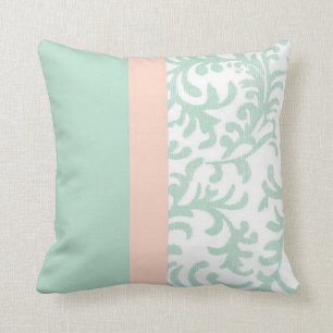 Blommönstret Mint Grönt och Peach Rosa Kudde