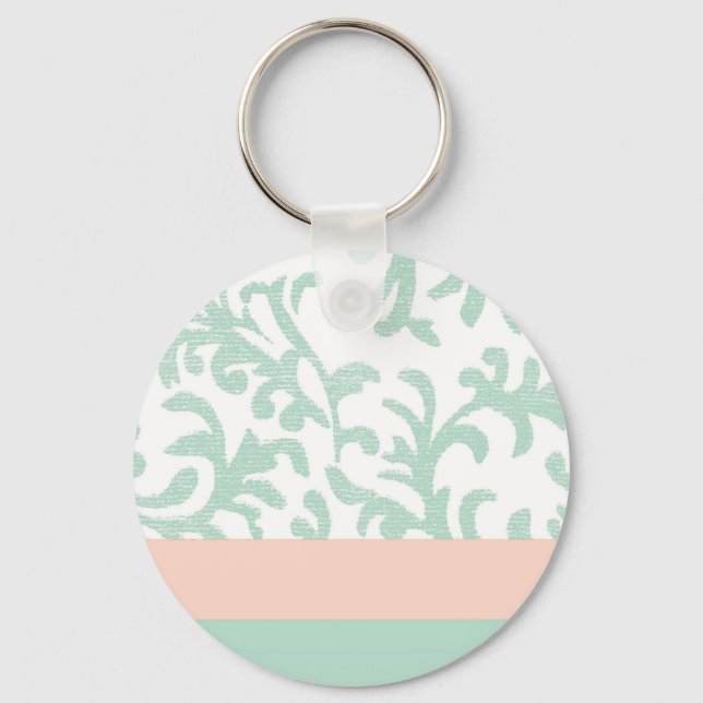 Blommönstret Mint Grönt och Peach Rosa Nyckelring (Framsida)
