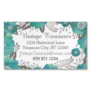 Blommönstret Mint Rustic Watercolor Visitkortmagnet