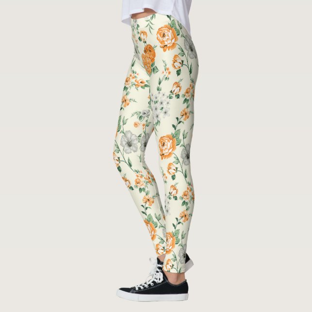 Blommönstret Mjuk Gult Garden Leggings (Vänster)