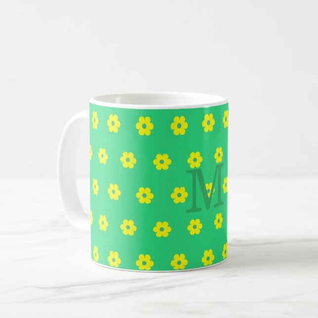 Blommönstret Modern elegant daisy Kaffemugg (Framsida vänster)