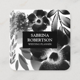 Blommönstret Modern Elegant, svart och vitt  Fyrkantigt Visitkort