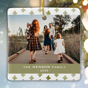Blommönstret Modern Family Photo Grönt - jul Julgransprydnad Keramik