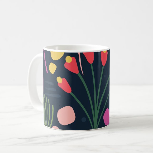 Blommönstret Modern färgad blomma Kaffemugg (Framsida vänster)