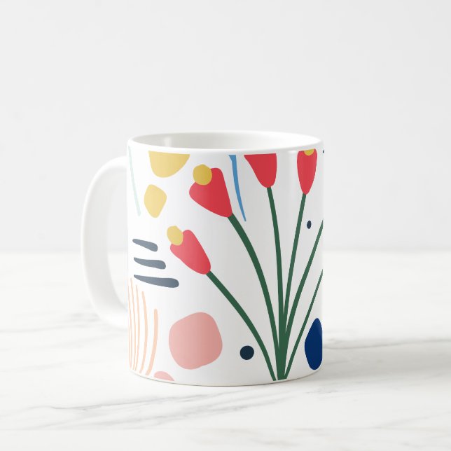 Blommönstret Modern färgad blomma vitt Kaffemugg (Framsida vänster)