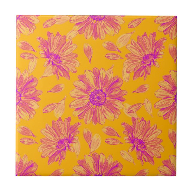 Blommönstret Modern färgen Watercolor Kakelplatta (Framsidan)