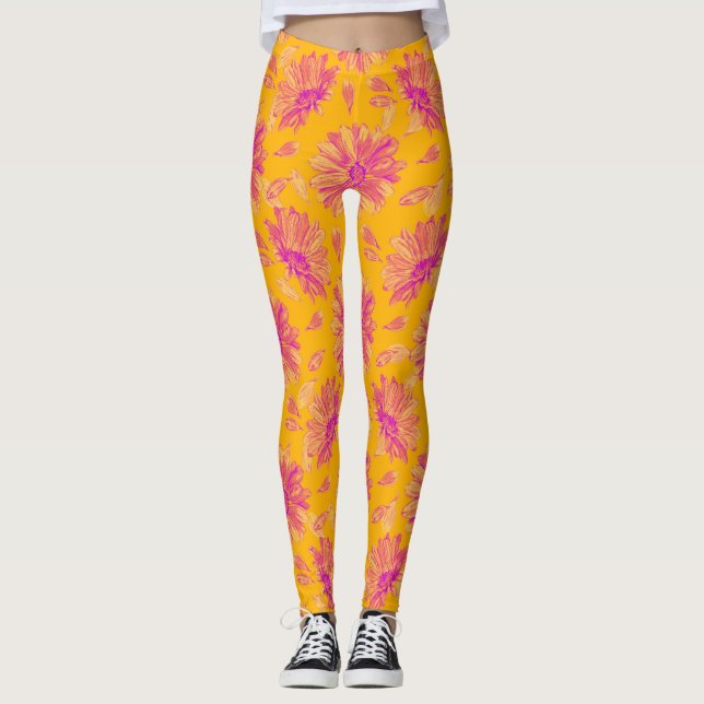 Blommönstret Modern färgen Watercolor Leggings (Framsida)