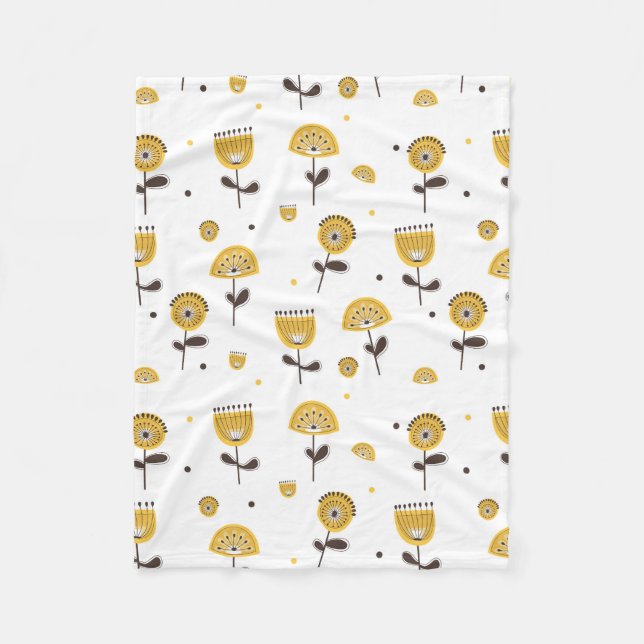 Blommönstret Modern Gult i mitten av århundradet Fleecefilt (Framsidan)