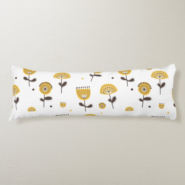Blommönstret Modern Gult i mitten av århundradet Kroppskudde (Framsidan)