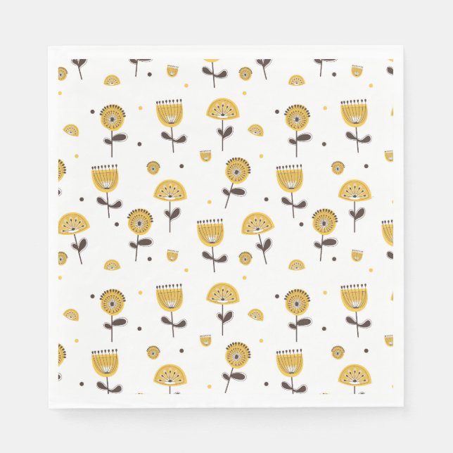 Blommönstret Modern Gult i mitten av århundradet Pappersservett (Framsidan)