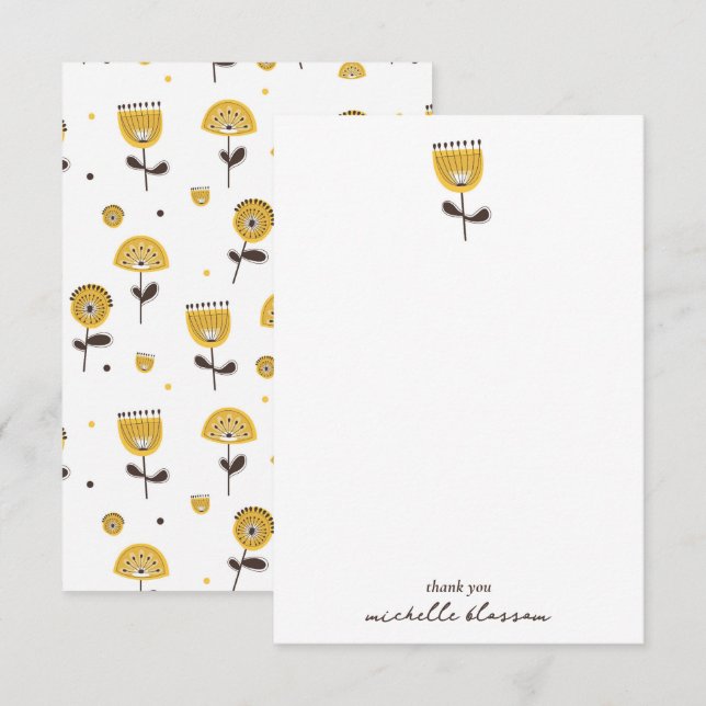 Blommönstret Modern Gult i mitten av århundradet Tack Kort (Fram/baksida)