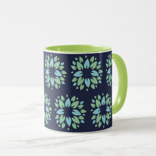 Blommönstret Modern Mörk blått Grönt Mugg