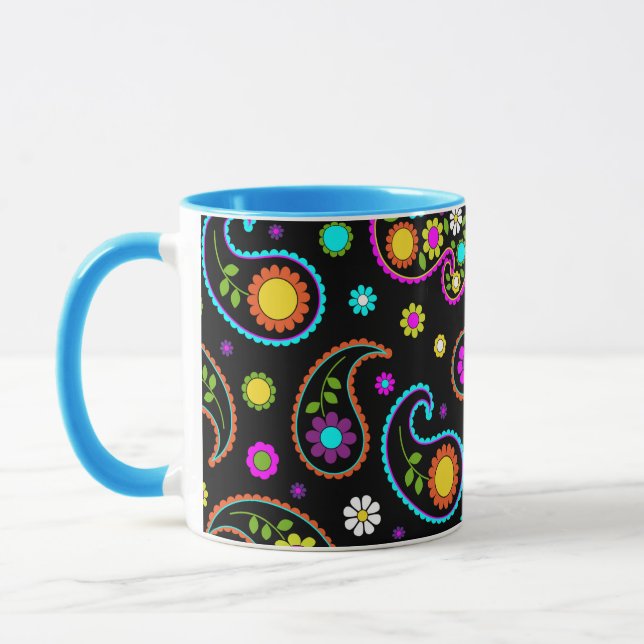 Blommönstret Modern Neon Paisley Mugg (Vänster)