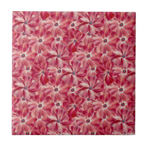 Blommönstret Modern Red Flowers Watercolor Kakelplatta