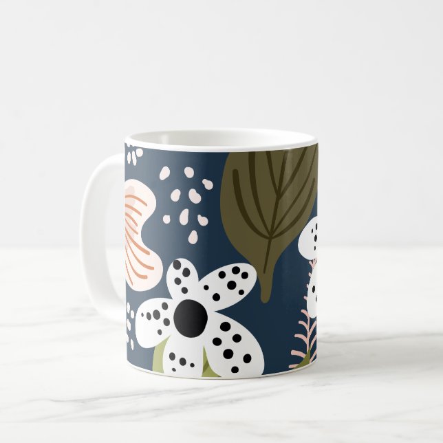 Blommönstret Modern Söt Foliage Kaffemugg (Framsida vänster)