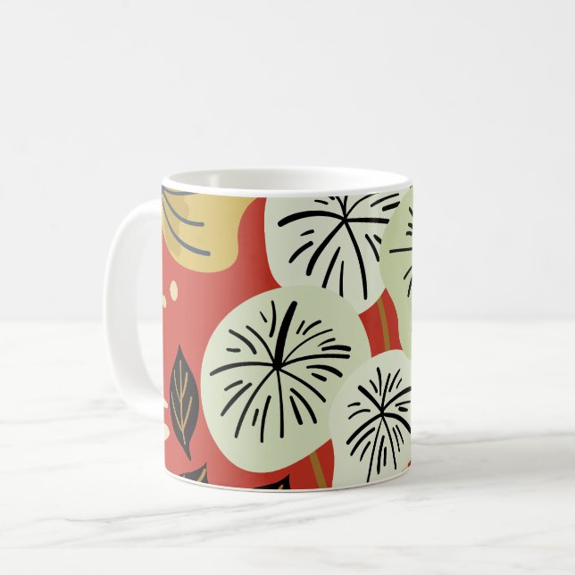 Blommönstret Modern Söt Foliage Kaffemugg (Framsida vänster)