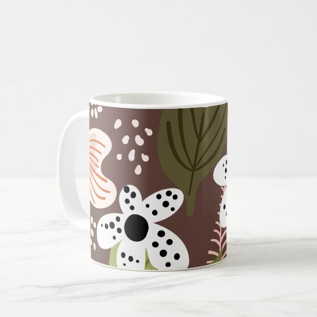 Blommönstret Modern Söt Foliage Löv Kaffemugg (Framsida vänster)